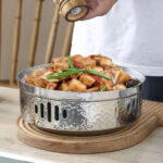 4-SOGA 28cm Hammered Texture Dry Pot in Natural Silver Color