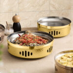 2-SOGA 28cm Dry Pot with Hammered Texture Natural Gold Color Kitchen Essential