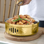 7-SOGA 28cm Dry Pot with Hammered Texture Natural Gold Color Kitchen Essential