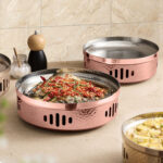 2-SOGA 26cm Rose Pink Hammered Dry Pot An Elegant Rose Pink Finish Kitchen Essential