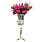 1-SOGA 85cm Clear Glass Tall Floor Vase with 12pcs Artificial Fake Flower Set