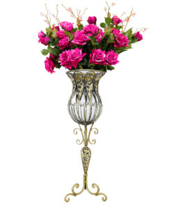 1-SOGA 85cm Clear Glass Tall Floor Vase with 12pcs Artificial Fake Flower Set