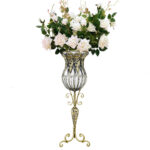 1-SOGA 85cm Clear Glass Tall Floor Vase with 12pcs White Artificial Fake Flower Set
