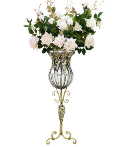 1-SOGA 85cm Clear Glass Tall Floor Vase with 12pcs White Artificial Fake Flower Set