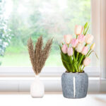 3-SOGA 21x22cm Grey Small Ceramic Flower Vase Elegant Living Room Home Decor