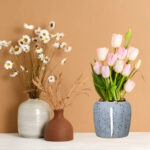 5-SOGA 21x22cm Grey Small Ceramic Flower Vase Elegant Living Room Home Decor