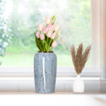 3-SOGA 35x17cm Grey Large Ceramic Flower Vase Elegant Living Room Home Decor