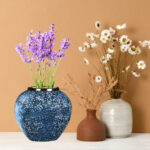 3-SOGA 21x22cm Blue with White Mini Floral Small Ceramic Flower Vase Elegant Living Room Home Decor