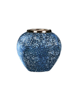 1-SOGA 21x22cm Blue with White Mini Floral Small Ceramic Flower Vase Elegant Living Room Home Decor