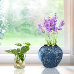 4-SOGA 21x22cm Blue with White Mini Floral Small Ceramic Flower Vase Elegant Living Room Home Decor