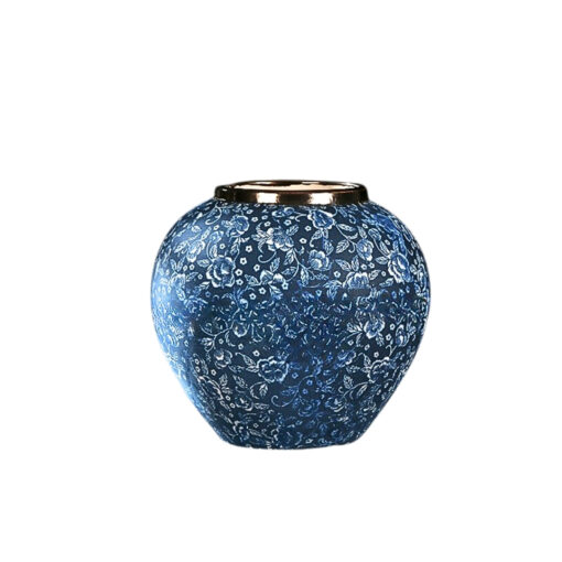 1-SOGA 21x22cm Blue with White Mini Floral Small Ceramic Flower Vase Elegant Living Room Home Decor