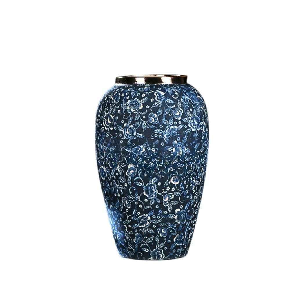 1-SOGA 30x19cm Blue with White Mini Floral Medium Ceramic Flower Vase Elegant Living Room Home Decor