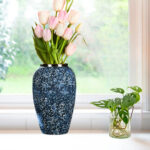 6-SOGA 30x19cm Blue with White Mini Floral Medium Ceramic Flower Vase Elegant Living Room Home Decor