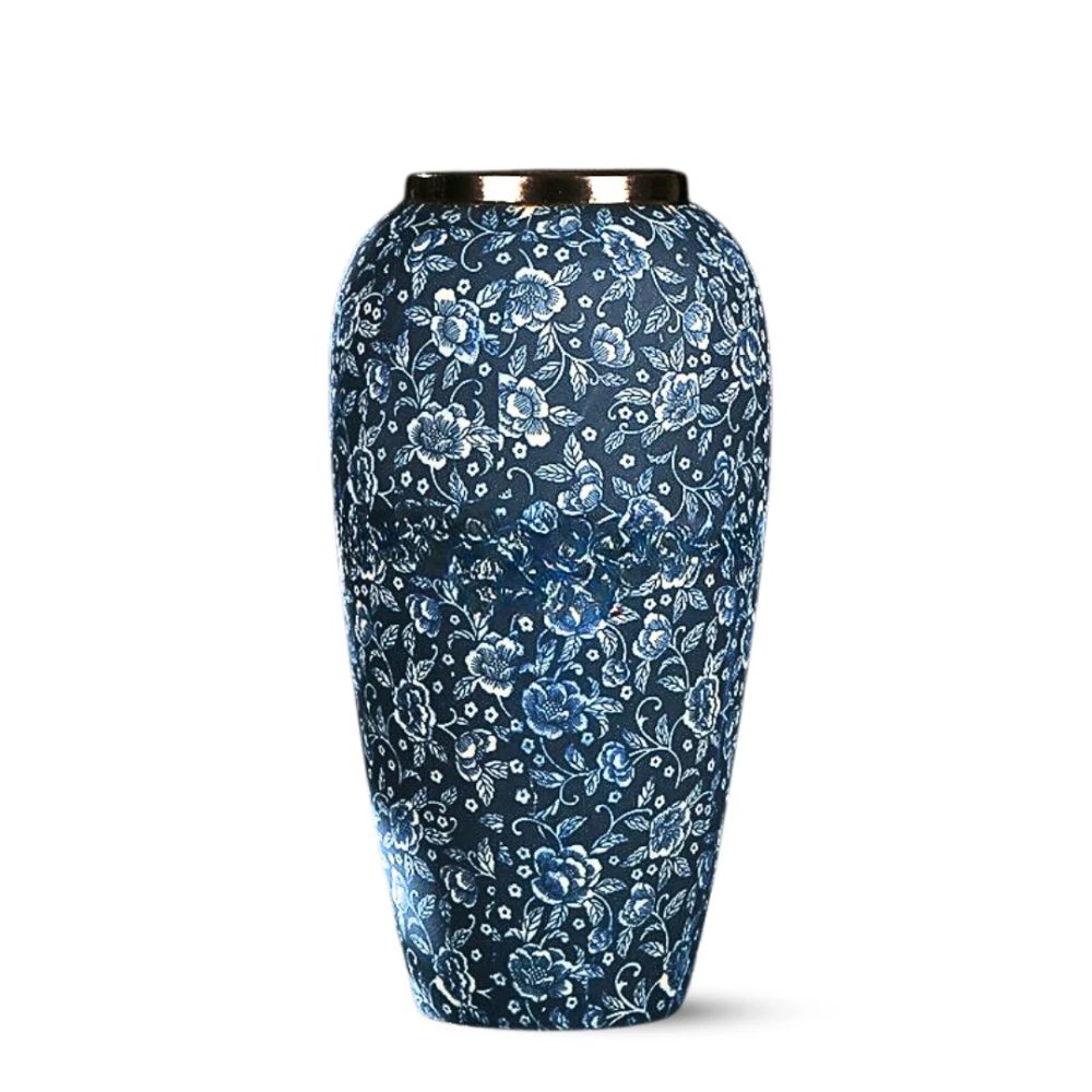 1-SOGA 35x17cm Blue with White Mini Floral Large Ceramic Flower Vase Elegant Living Room Home Decor