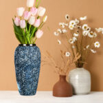 5-SOGA 35x17cm Blue with White Mini Floral Large Ceramic Flower Vase Elegant Living Room Home Decor