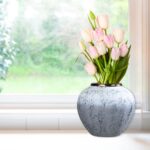 5-SOGA 21x22cm White and Grey Small Ceramic Flower Vase Elegant Living Room Home Decor