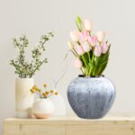 6-SOGA 21x22cm White and Grey Small Ceramic Flower Vase Elegant Living Room Home Decor