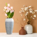 3-SOGA 35x17cm White and Grey Large Ceramic Flower Vase Elegant Living Room Home Decor