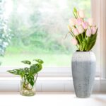 5-SOGA 35x17cm White and Grey Large Ceramic Flower Vase Elegant Living Room Home Decor