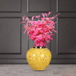 3-SOGA 21x22cm Yellow with White Mini Floral Small Ceramic Flower Vase Elegant Living Room Home Decor