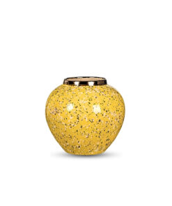 1-SOGA 21x22cm Yellow with White Mini Floral Small Ceramic Flower Vase Elegant Living Room Home Decor