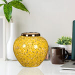 4-SOGA 21x22cm Yellow with White Mini Floral Small Ceramic Flower Vase Elegant Living Room Home Decor