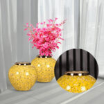 5-SOGA 21x22cm Yellow with White Mini Floral Small Ceramic Flower Vase Elegant Living Room Home Decor