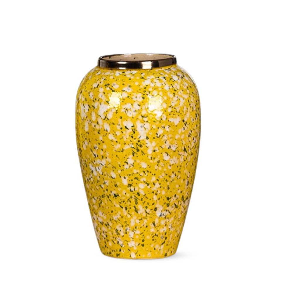 1-SOGA 30x19cm Yellow with White Mini Floral Medium Ceramic Flower Vase Elegant Living Room Home Decor