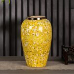 3-SOGA 30x19cm Yellow with White Mini Floral Medium Ceramic Flower Vase Elegant Living Room Home Decor