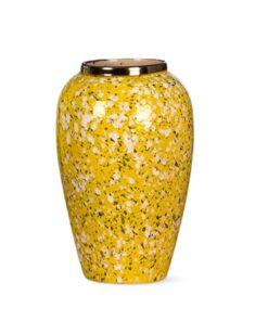 1-SOGA 30x19cm Yellow with White Mini Floral Medium Ceramic Flower Vase Elegant Living Room Home Decor