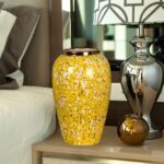 4-SOGA 30x19cm Yellow with White Mini Floral Medium Ceramic Flower Vase Elegant Living Room Home Decor