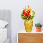 7-SOGA 30x19cm Yellow with White Mini Floral Medium Ceramic Flower Vase Elegant Living Room Home Decor