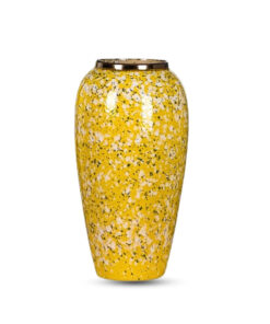 1-SOGA 35x17cm Yellow with White Mini Floral Large Ceramic Flower Vase Elegant Living Room Home Decor