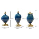 2-SOGA 3X Ceramic Oval Flower Vase with Blue Flower Set Dark Blue