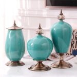 4-SOGA 3X Ceramic Oval Flower Vase with Blue Flower Set Dark Blue