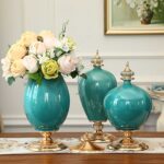 6-SOGA 3X Ceramic Oval Flower Vase with Blue Flower Set Dark Blue