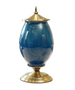 1-SOGA 40.5cm Ceramic Oval Flower Vase with Gold Metal Base Dark Blue