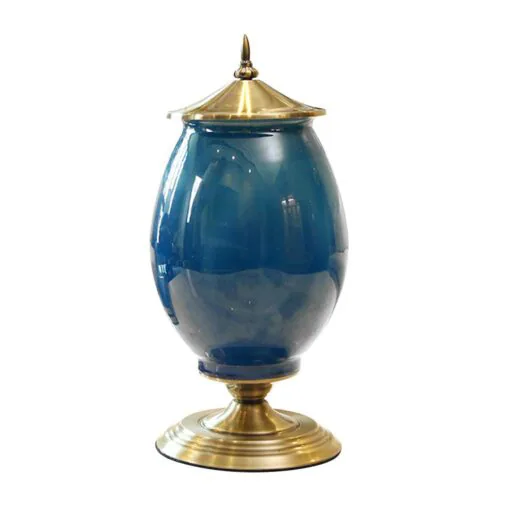 1-SOGA 40.5cm Ceramic Oval Flower Vase with Gold Metal Base Dark Blue