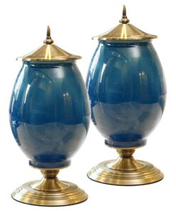1-SOGA 2X 40cm Ceramic Oval Flower Vase with Gold Metal Base Dark Blue