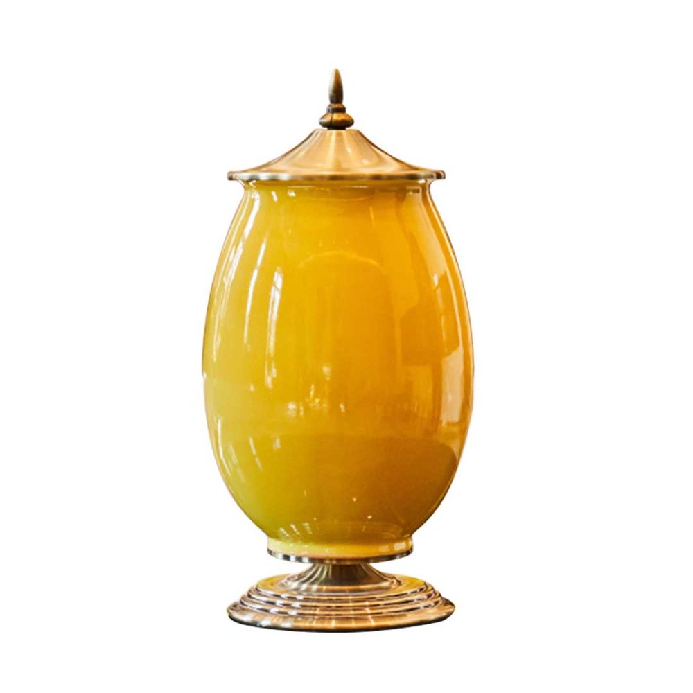 1-SOGA 40.5cm Ceramic Oval Flower Vase with Gold Metal Base Yellow