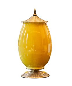 1-SOGA 40.5cm Ceramic Oval Flower Vase with Gold Metal Base Yellow