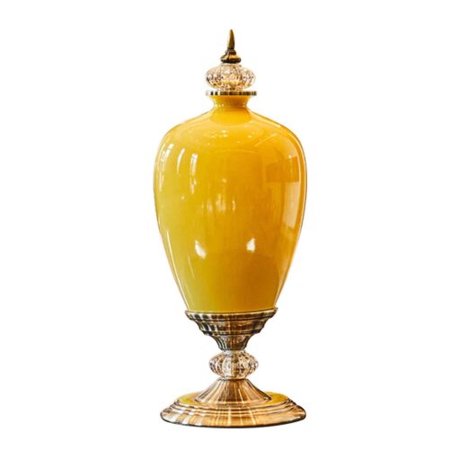 1-SOGA 42.50cm Ceramic Oval Flower Vase with Gold Metal Base Yellow