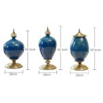 2-SOGA 2X 38cm Ceramic Oval Flower Vase with Gold Metal Base Dark Blue