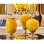 8-SOGA 2X 38cm Ceramic Oval Flower Vase with Gold Metal Base Dark Blue