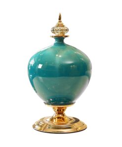 1-SOGA 38.50cm Ceramic Oval Flower Vase with Gold Metal Base Green