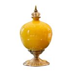 1-SOGA 38.50cm Ceramic Oval Flower Vase with Gold Metal Base Yellow