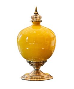 1-SOGA 38.50cm Ceramic Oval Flower Vase with Gold Metal Base Yellow