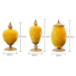 2-SOGA 2X 38cm Ceramic Oval Flower Vase with Gold Metal Base Yellow