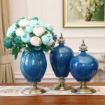 7-SOGA 2X 38cm Ceramic Oval Flower Vase with Gold Metal Base Yellow