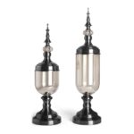 1-SOGA 2X Clear Glass Flower Vase with Lid and Transparent Filler Vase Black Set